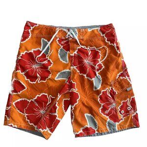 Mossimo Men's S 34 Hawaiian Floral Board Shorts Swimsuit Lined Tie Waist Pockets